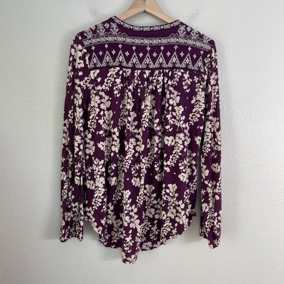 Lucky Brand Womens Medium Floral Embroidered Tunic Top Long Sleeve V Neck Boho - Picture 10 of 11